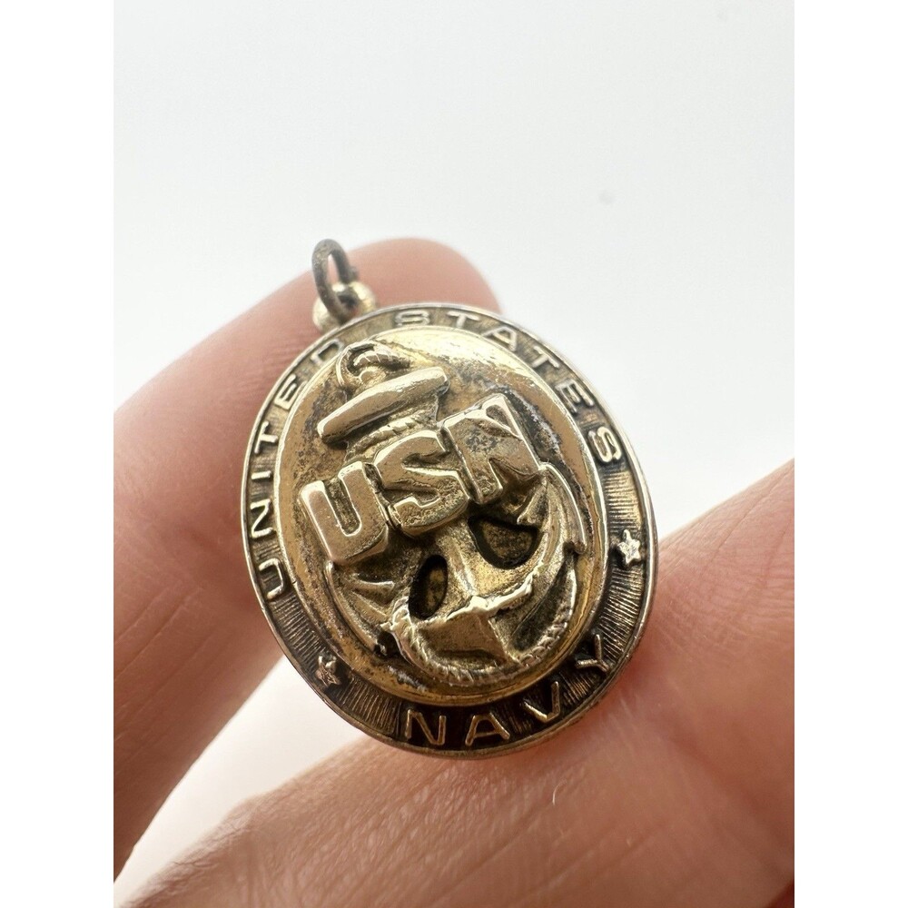 Vintage 10k Gold Filled On Sterling Silver WWII US Navy Pendant Charm